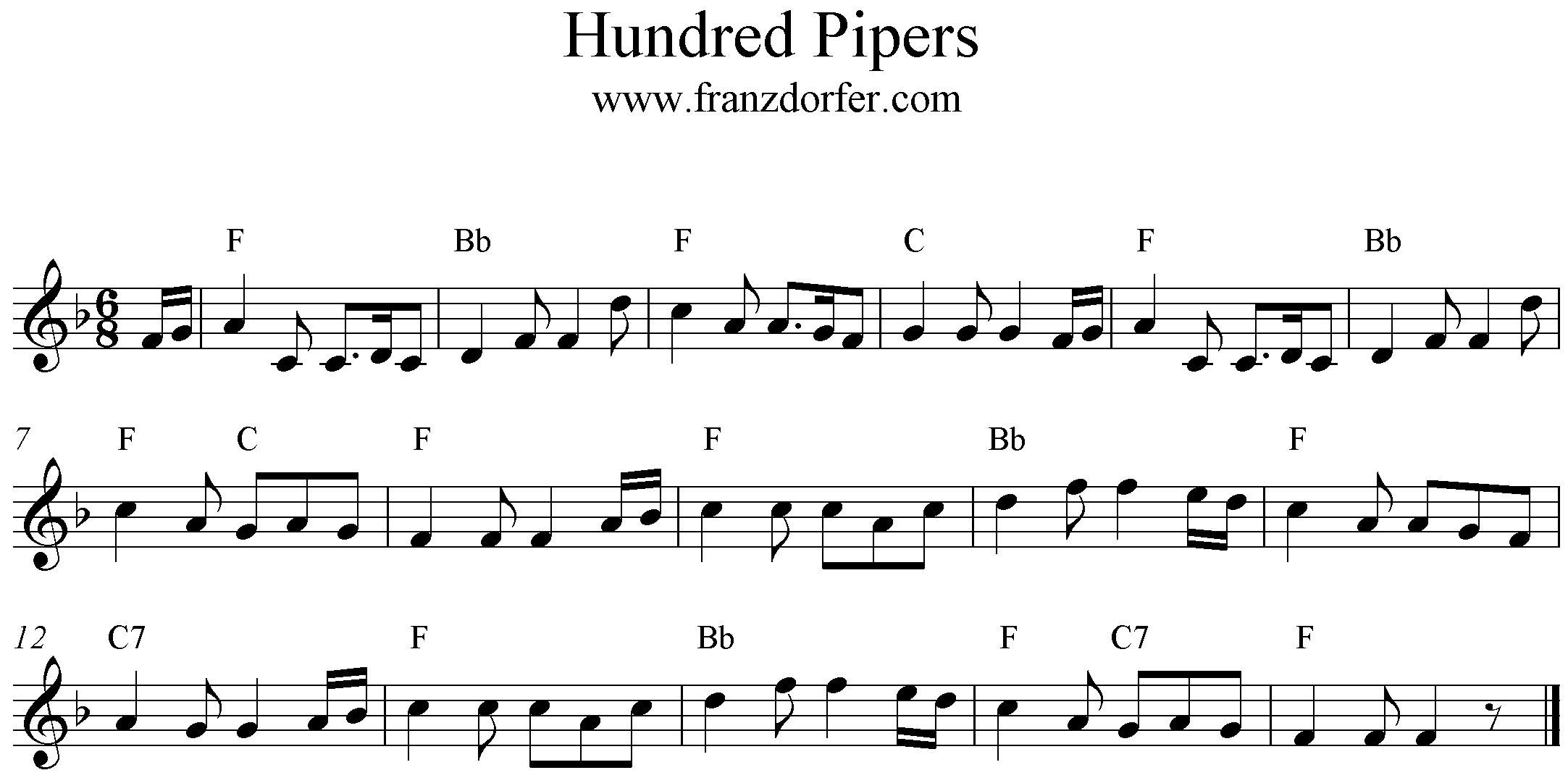 freesheet music 100 Pipers